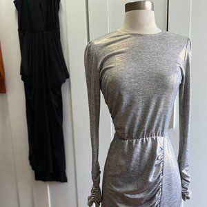 Metallic Silver Dress, Maxi, Long Sleeve XS/S
